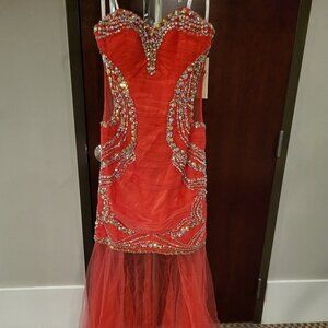 Party Time Formals/Rachal Allan 6453 Prom Coral Dress size 6